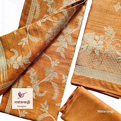 Matarangi Golden Brown Tussar Silk Salwar Material