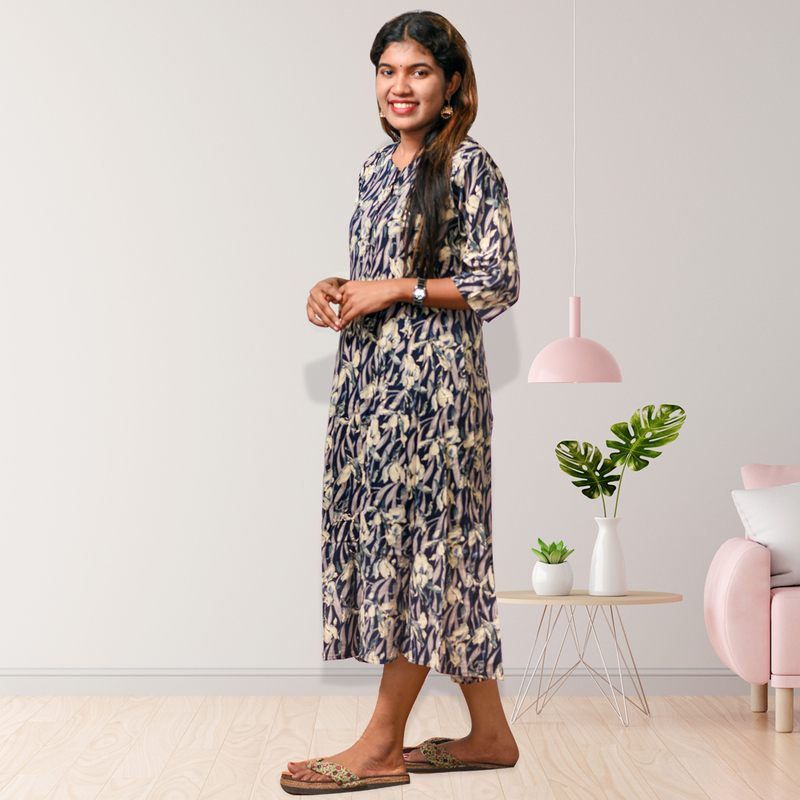 Zara Foil Printed Flayer Top – Indigo Waves