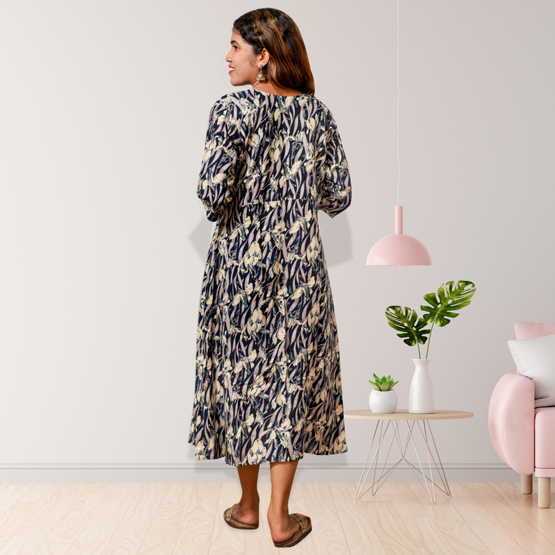 Zara Foil Printed Flayer Top – Indigo Waves