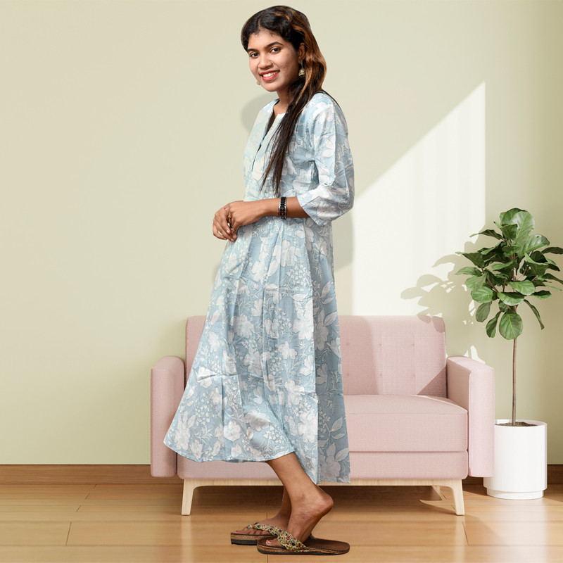 Zara Foil Printed Flayer Top – Sky Serenity