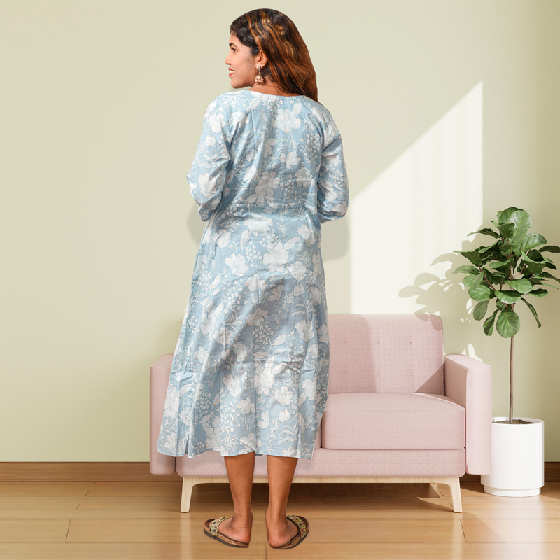 Zara Foil Printed Flayer Top – Sky Serenity