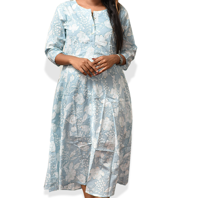 Zara Foil Printed Flayer Top – Sky Serenity