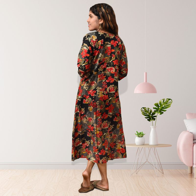 Zara Foil Printed Flayer Top – Noir Rose