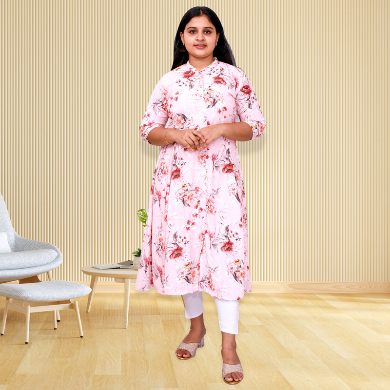 Hima imported printed fabric light pink floral flayer Top