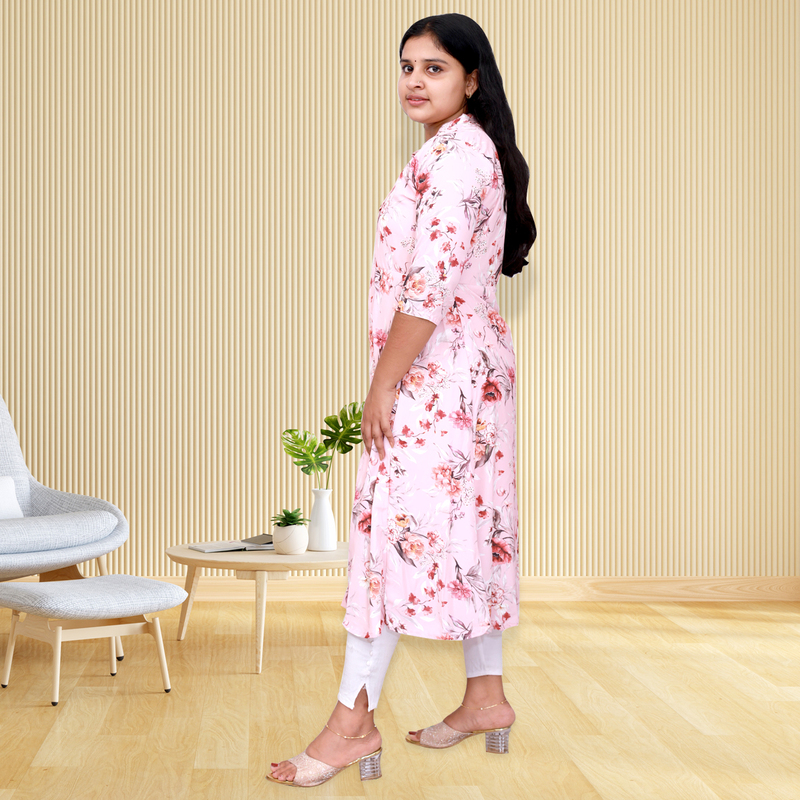 Hima imported printed fabric light pink floral flayer Top