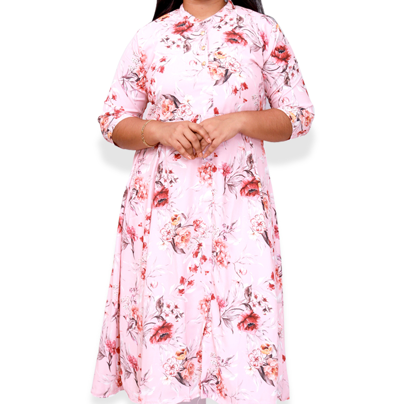 Hima imported printed fabric light pink floral flayer Top