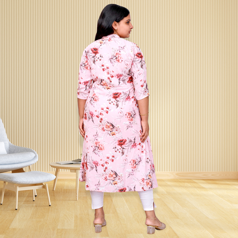 Hima imported printed fabric light pink floral flayer Top