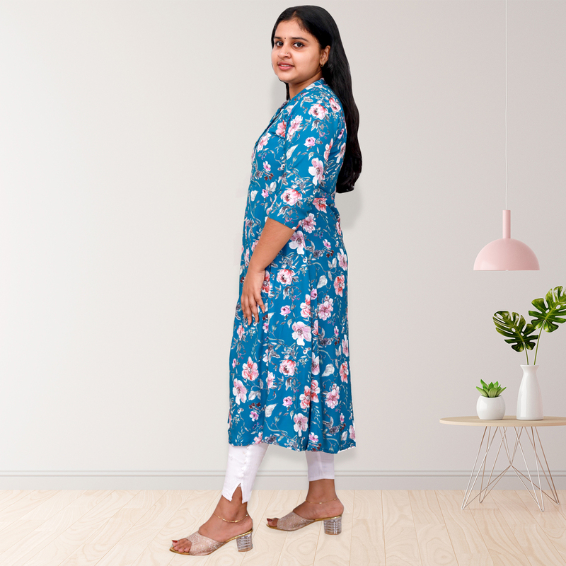 Hima Imported Printed Fabric Flayer blue floral Top