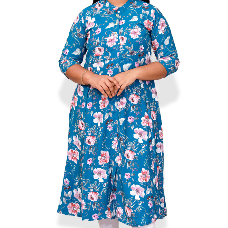 Hima Imported Printed Fabric Flayer blue floral Top