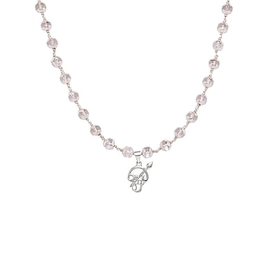 Silver Capped Spatika Mala with Om Pendant