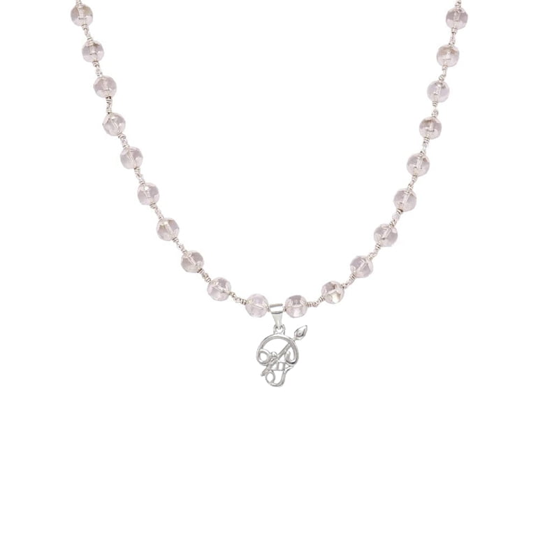 Silver Capped Spatika Mala with Om Pendant Silver Capped Spatika Mala with Om Pendant