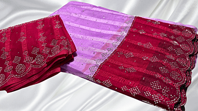 Popcorn Dual Cut Color Stone Work Saree - Lavendar & Red Pink