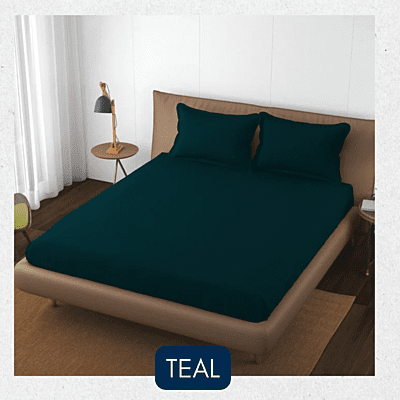 Neev 100% Cotton Plain Queen Fitted Bedsheet with 2 Pillow Covers (400 TC)