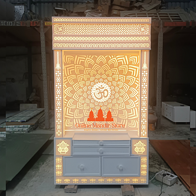 Premium Corian Mandir with 3D Design and LED Lighting