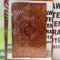 Double Teak Wood 3D Design Door with PU Polish – Sunburst Carving (2.5ft x 8ft each panel)