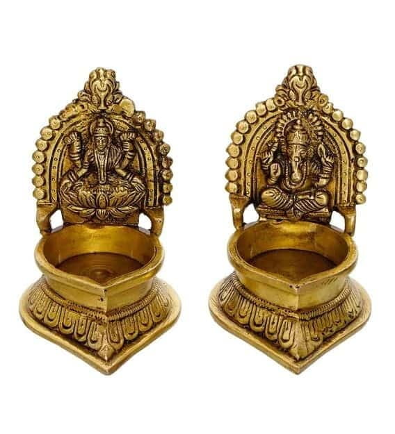 Brass Lakshmi Ganesha Diya Pair - 4.5 inch Height | Auspicious Blessings Brass Lakshmi Ganesha Diya Pair - 4.5 inch Height | Auspicious Blessings