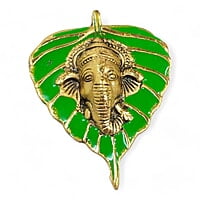 Mini Enamel Leaf Ganesh Green color Aluminium Idol