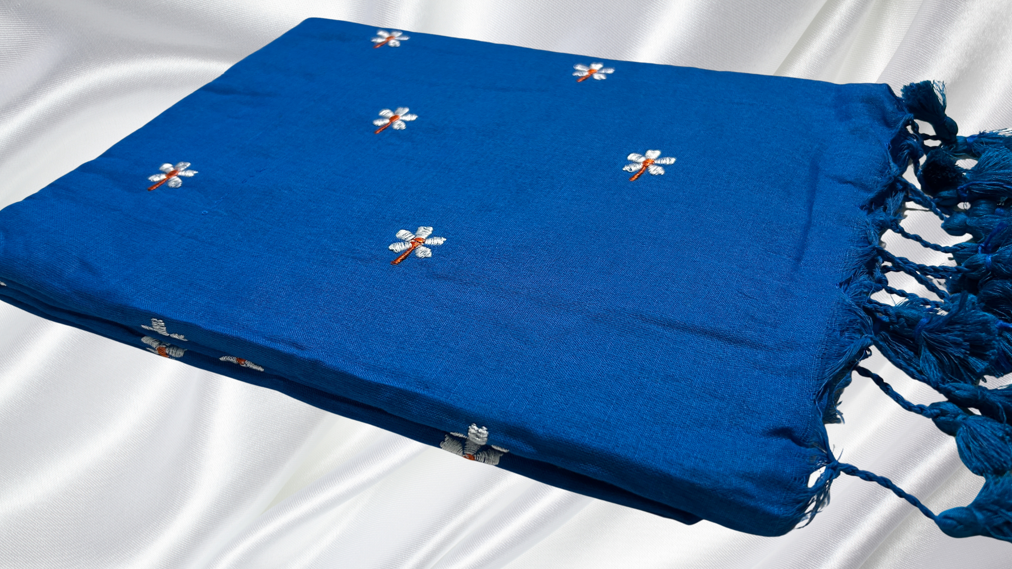 Khadi Cotton Embroidery Saree - Ink Blue