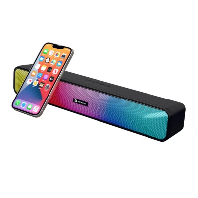 Portronics Radian 16W Bluetooth Stereo Soundbar with Multicolour LED Lights, in-Built FM Radio, Built in Mic, Aux in 3.5mm, Micro SD Slot(Black) Portronics Radian 16W Bluetooth Stereo Soundbar with Multicolour LED Lights, in-Built FM Radio, Built in Mic, Aux in 3.5mm, Micro SD Slot(Black)