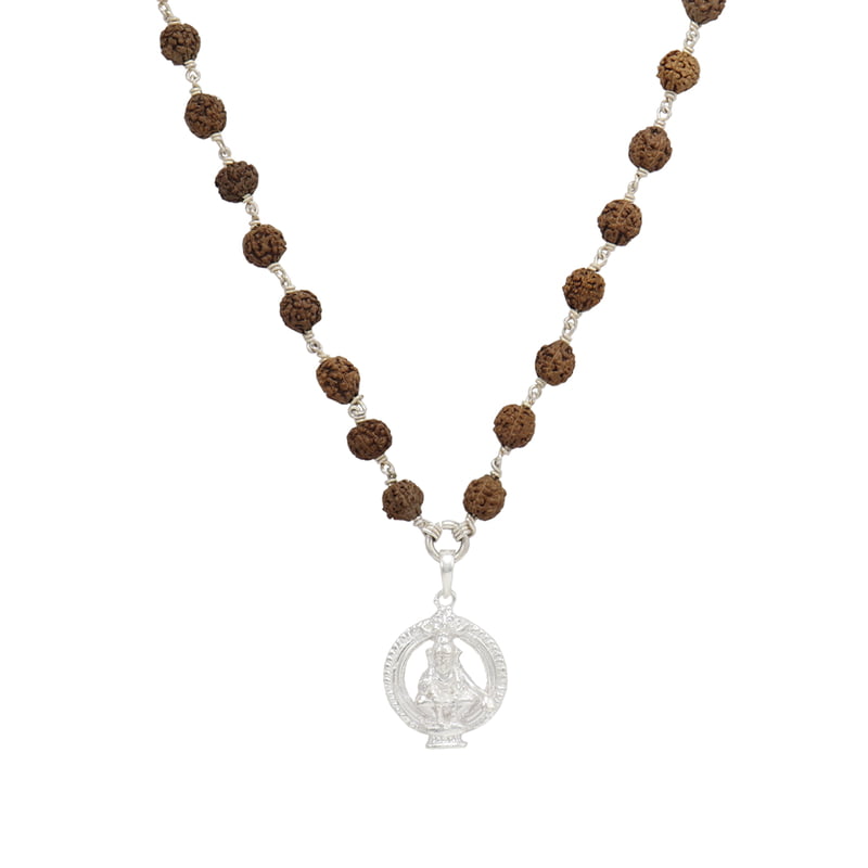 Silver Tied Rudraksha Mala/Chain with Ayyappan Pendent/Dollar