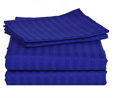 Bedsheet Glace Cotton 300 TC - Striped - Royal Blue