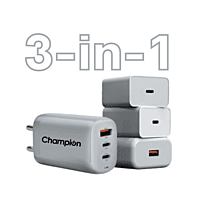 Champion 25W Wall Charger (USB+Type-C+Type-C) Supports PPS/Warp/Dash/SuperVooc Charging (White) Champion 25W Wall Charger (USB+Type-C+Type-C) Supports PPS/Warp/Dash/SuperVooc Charging (White)