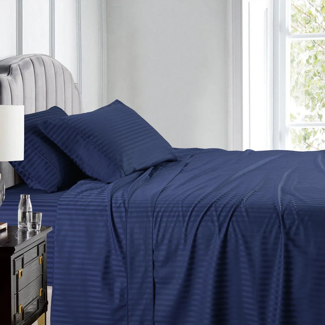 Sofrito Pillow Cover Non-Framed Glace Cotton 300 TC - Striped - Navy Blue