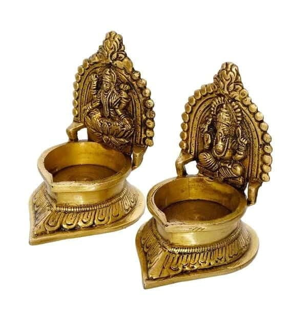 Brass Lakshmi Ganesha Diya Pair - 4.5 inch Height | Auspicious Blessings Brass Lakshmi Ganesha Diya Pair - 4.5 inch Height | Auspicious Blessings