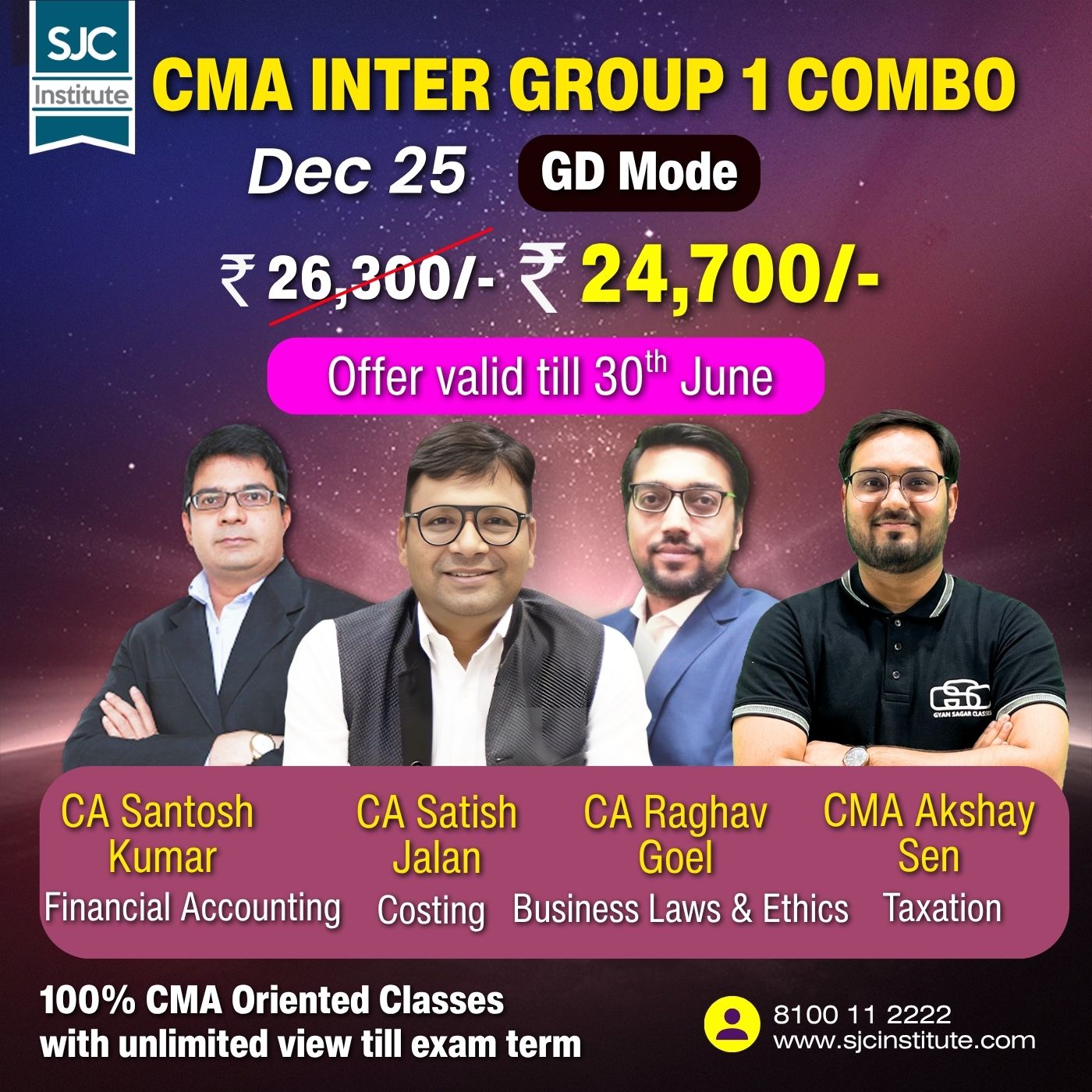 CMA Inter Group 1 All Combo (COST + BLE + TAX + FA) By CA Satish Jalan,CA Raghav Goel,CMA Akshay Sen, CA Santosh Kumar