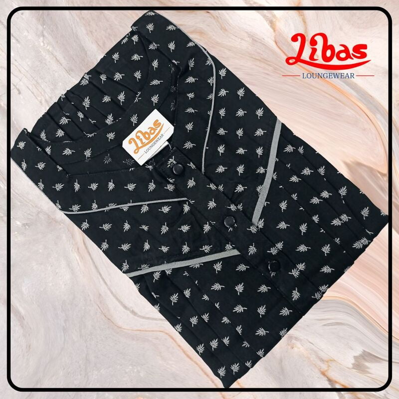 Russian Black Spun Cotton Nighty With Front Button Opening From Libas Loungewear - PLT240 Russian Black Spun Cotton Nighty With Front Button Opening From Libas Loungewear - PLT240