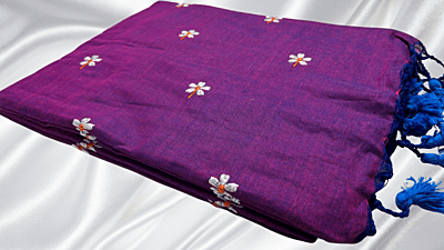 Khadi Cotton Embroidery Saree - Purple