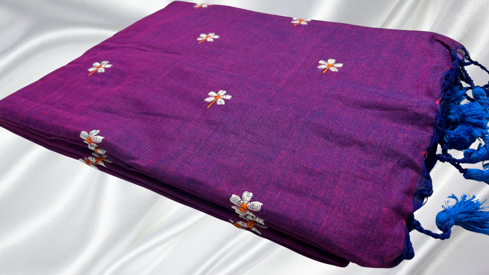 Khadi Cotton Embroidery Saree - Purple