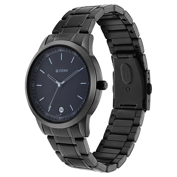 Titan Minimals Quartz Analog with Date Black Dial Black Metal Strap Watch For Men