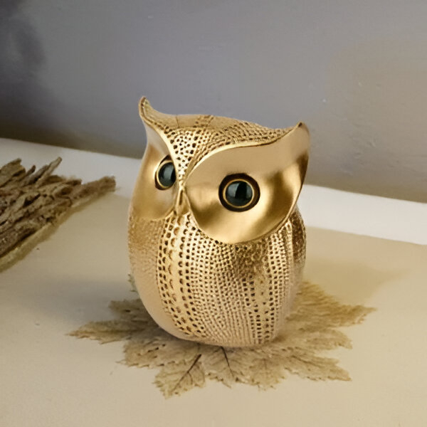 Eelika Golden Owl Showpiece for Home Decor – 15 cm – Resin