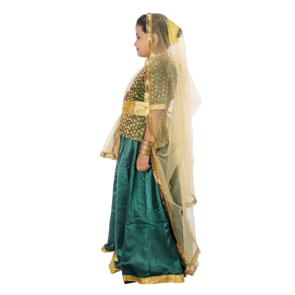 Kathak Dance Dress Costume Bottle Green & Golden