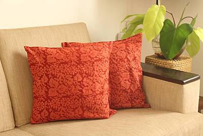 Brick Red Floral Cushion Cover Brick Red Floral Cushion Cover