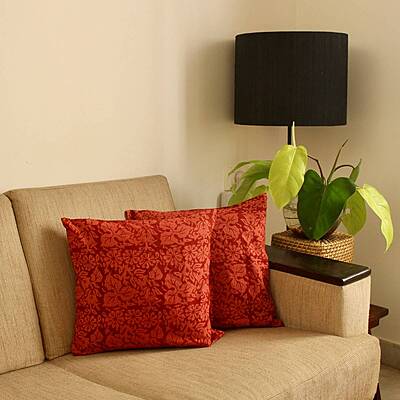 Brick Red Floral Cushion Cover Brick Red Floral Cushion Cover