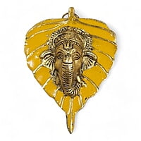 Mini Enamel Leaf Ganesh Yellow color Aluminium Idol