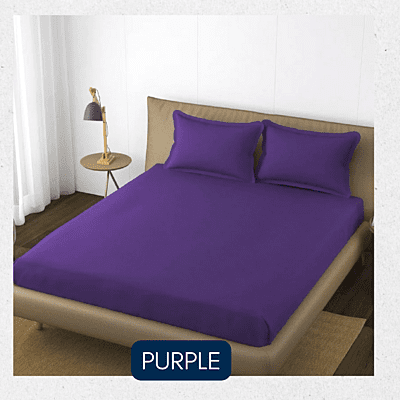 Neev 100% Cotton Plain Queen Fitted Bedsheet with 2 Pillow Covers (400 TC)