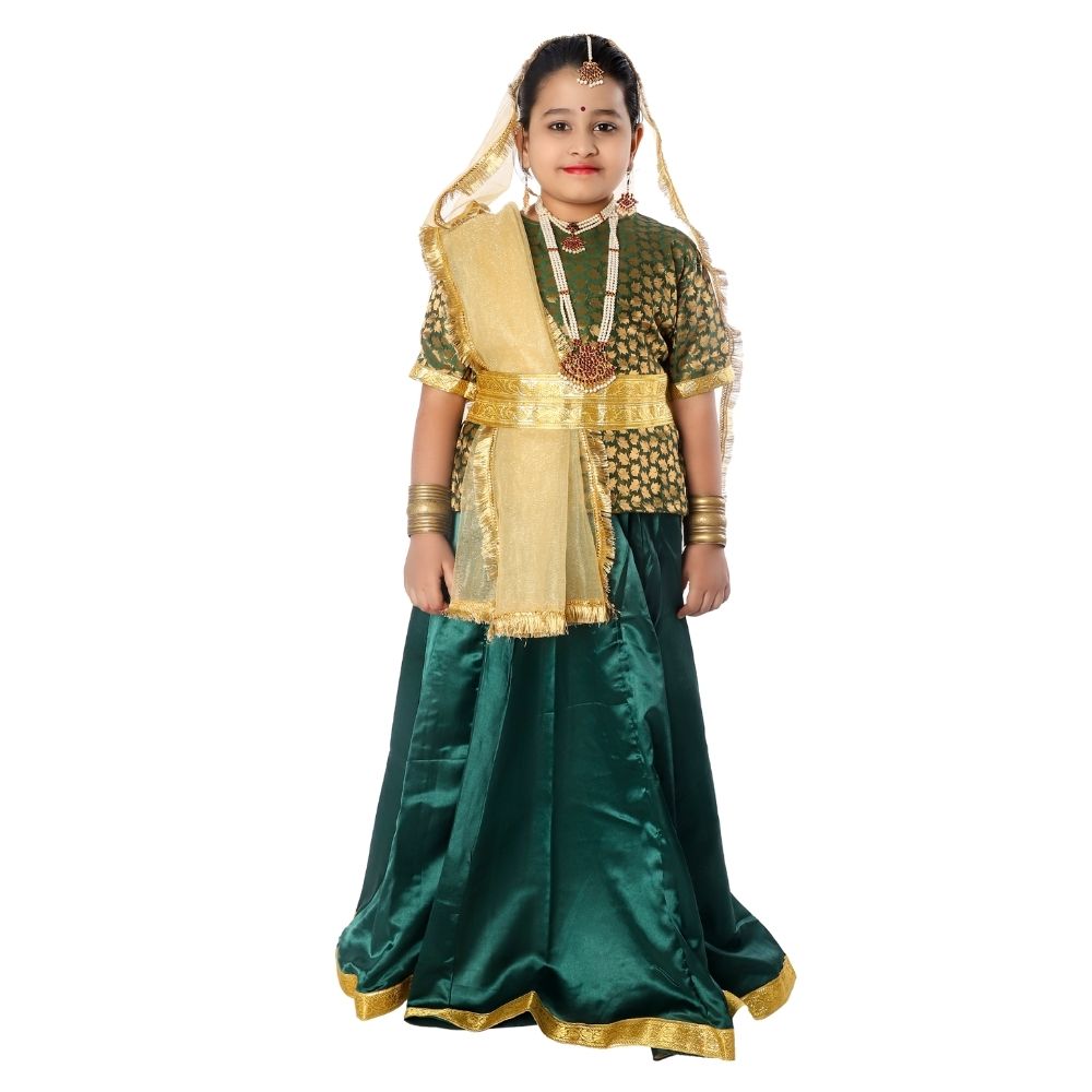 Kathak Dance Dress Costume Bottle Green & Golden