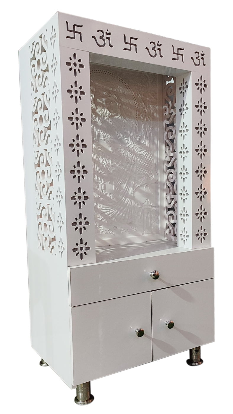 3D Corian Radha Krishna Puja Mandir With WPC Pillar
