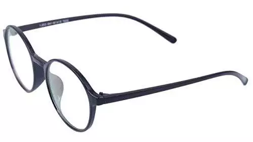 Unisex Round Thin Medium Spectacle Frame. Glossy Black Frame