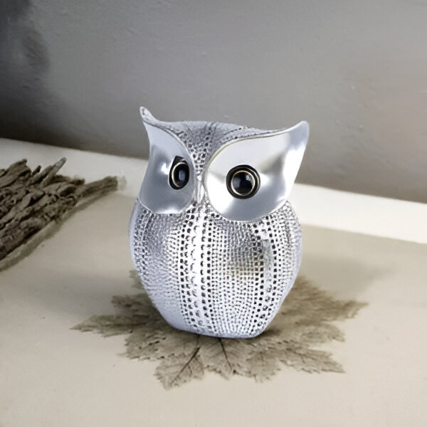 Eelika Silver Classic Owl Showpiece for Home Decor – 15 cm – Resin