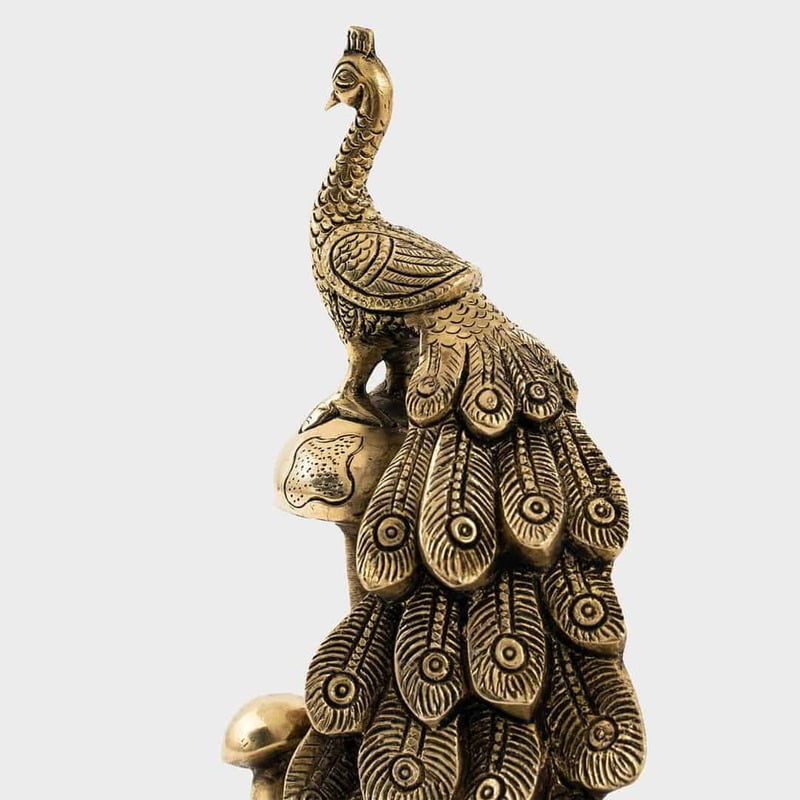 Brass Super Fine Peacock on Mushroom Set of Two - 8.8 inch Height | Artistic Splendor