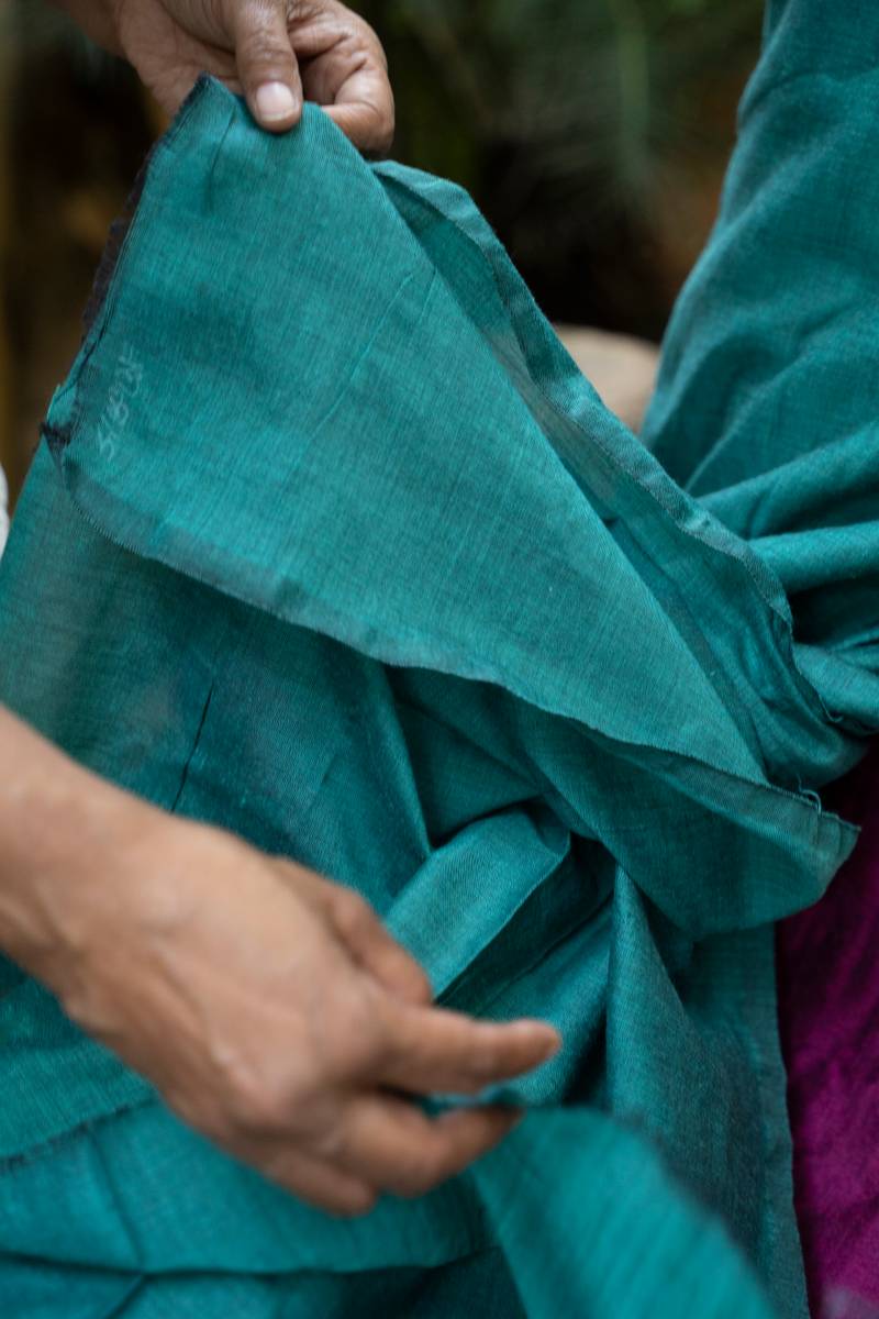 West Bengal Colour Block Saree - Magenta & Teal Blue West Bengal Colour Block Saree - Magenta & Teal Blue
