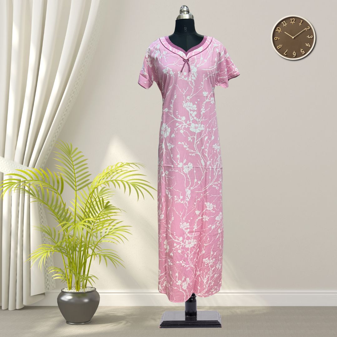 Royal Pink Soft Cotton Nighty With All Over From Libas Loungewear - AL1113 Royal Pink Soft Cotton Nighty With All Over From Libas Loungewear - AL1113