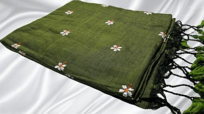 Khadi Cotton Embroidery Saree - Green