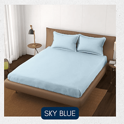 Neev 100% Cotton Plain Queen Fitted Bedsheet with 2 Pillow Covers (400 TC)