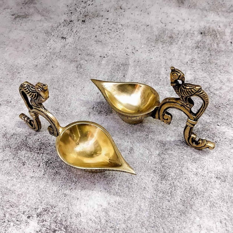 Brass Bird Diya Pair - 3.2 inch Height | Decorative Brass Diya Pair with Bird Design Brass Bird Diya Pair - 3.2 inch Height | Decorative Brass Diya Pair with Bird Design