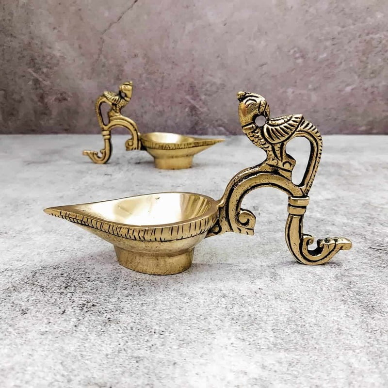 Brass Bird Diya Pair - 3.2 inch Height | Decorative Brass Diya Pair with Bird Design Brass Bird Diya Pair - 3.2 inch Height | Decorative Brass Diya Pair with Bird Design